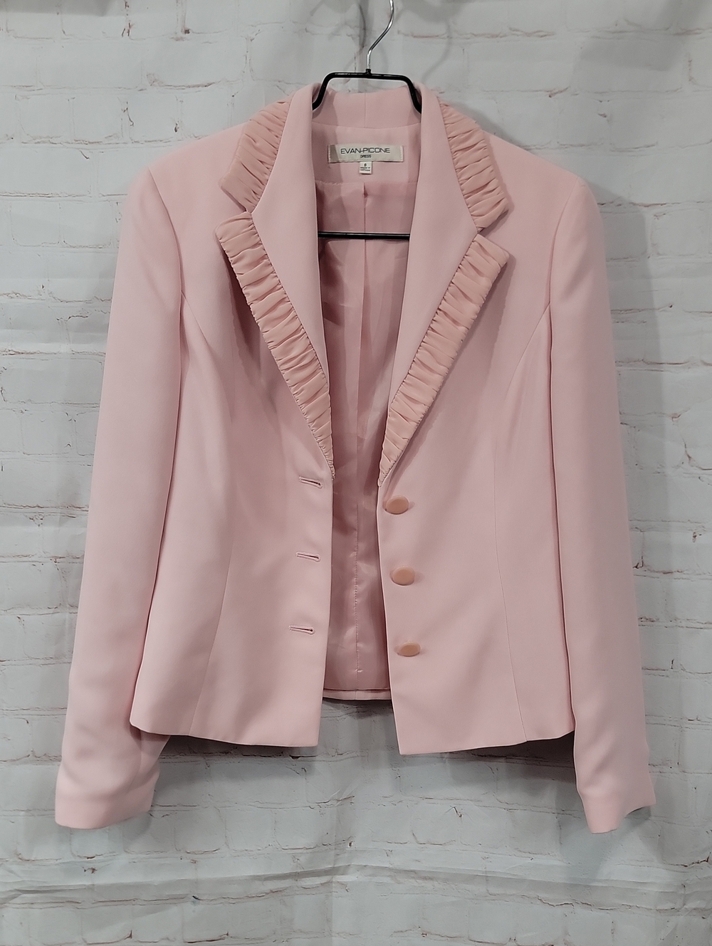 Evan Picone Light Pink Ruffle-Trim Blazer